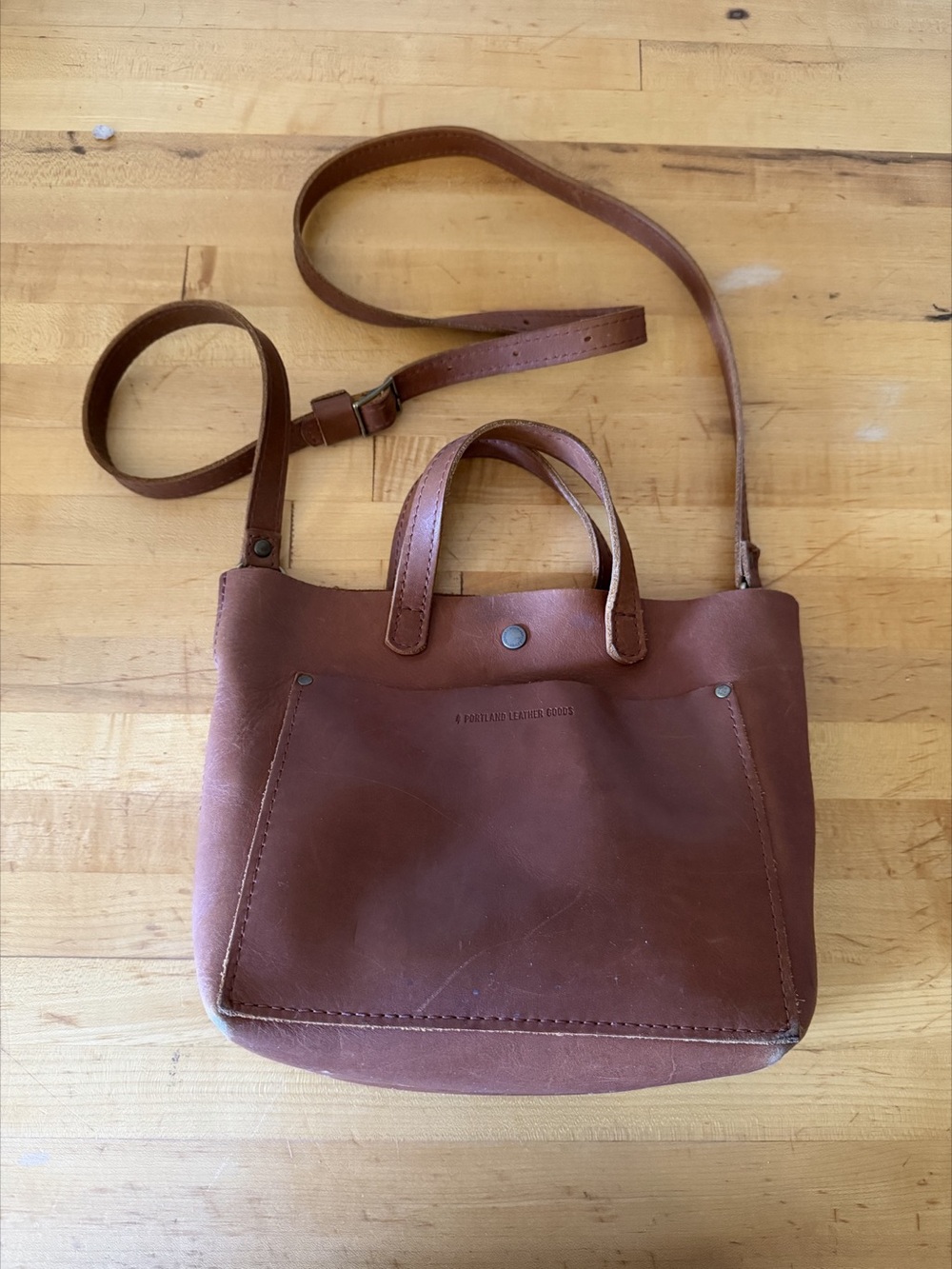 Portland Leather Goods Mini Crossbody Tote Leather Shoulder Bag in Brown